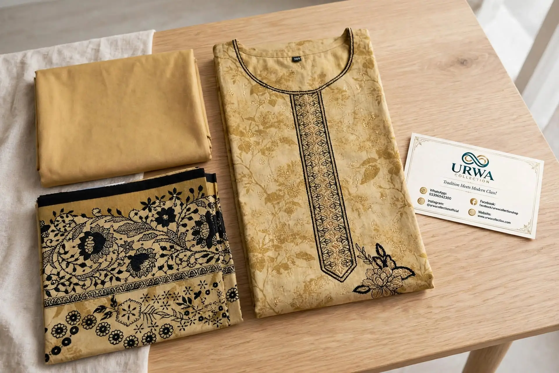 Reviews of urwa collection suits Urwa Collection mustard embroidered khaddar 3pc suit for women - black floral print shirt with trouser and dupatta