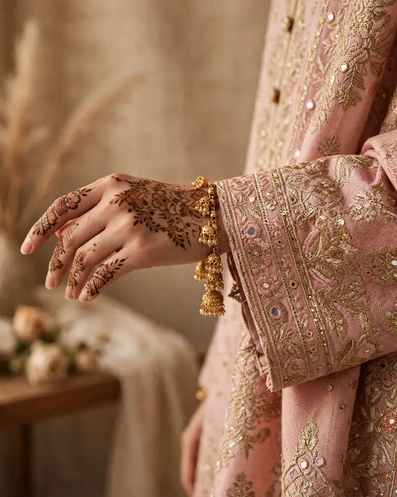 URWA Collection khaddar sleeve embroidery detail closeup - winter pret collection embroidered design pakistan